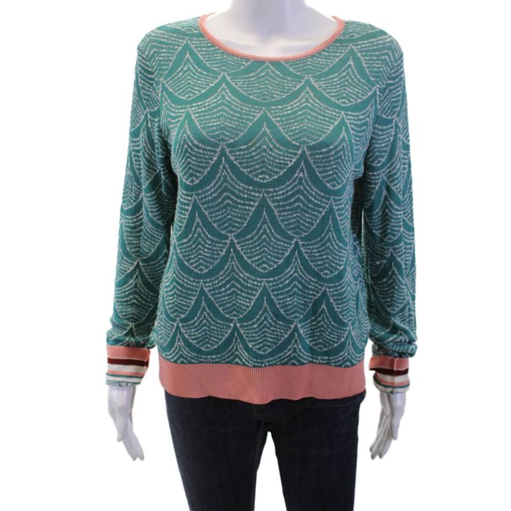 Sita Murt Women Green Geometric Round Neck Long Sleeve Pullover Sweater Size S